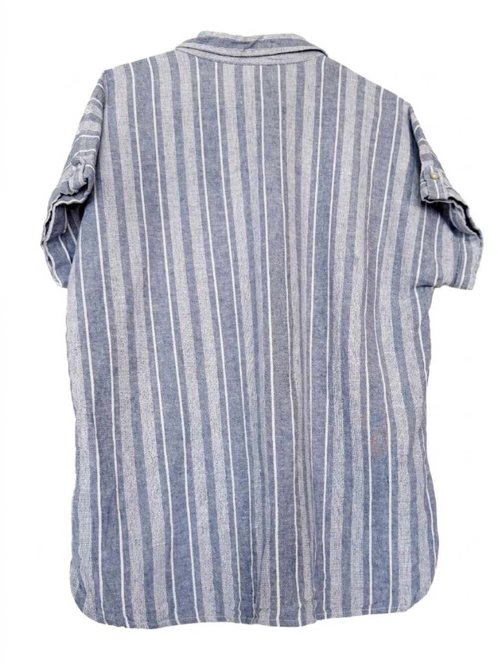 Sigrid Olsen Blue White Striped Linen Blend Split Neck Blouse L - Picture 2 of 6